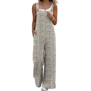 image:imageEkouaer Overalls for Women Loose Wide Leg Jumpsuits Casual One Piece Floral Boho Outfits Baggy Jumpers Comfy Summer RompersWhite Floral