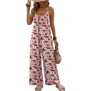 image:imageEkouaer Wide Leg Jumpsuits for Women Casual Overalls Sleeveless Vacation Outfits One Piece Boho Printed Romper with PocketFloral Print 2