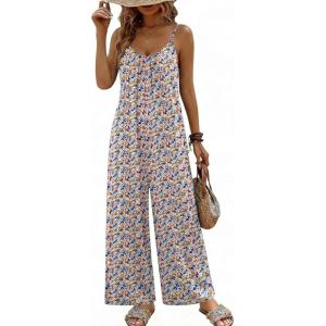 image:imageEkouaer Wide Leg Jumpsuits for Women Casual Overalls Sleeveless Vacation Outfits One Piece Boho Printed Romper with PocketFloral Print 3