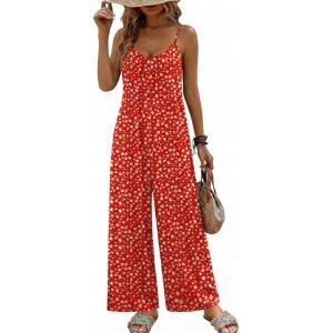 image:imageEkouaer Wide Leg Jumpsuits for Women Casual Overalls Sleeveless Vacation Outfits One Piece Boho Printed Romper with PocketFloral Red