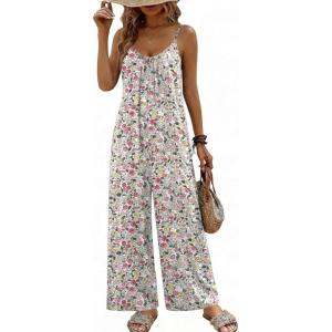 image:imageEkouaer Wide Leg Jumpsuits for Women Casual Overalls Sleeveless Vacation Outfits One Piece Boho Printed Romper with PocketWhite Print 2