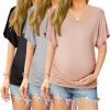 image:imageEkouaer 3 Pack Maternity Shirts V Neck Dolman Sleeve Side Ruched Pregnancy Tops Tunic BlouseBlackGreyPink