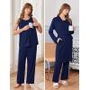 image:imageEkouaer Maternity Nursing Robe Set 3 Pieces Sleeveless Top Pregnancy Pants amp Robe Double Layer Pajamas SXXLNavy Blue