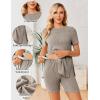 image:imageEkouaer Maternity Sets 2 Piece Outfits Ribbed Knit Short Sleeve Shirts and Biker Shorts Pregnancy Loungewear Mama Clothes01 Khaki