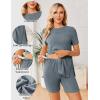 image:imageEkouaer Maternity Sets 2 Piece Outfits Ribbed Knit Short Sleeve Shirts and Biker Shorts Pregnancy Loungewear Mama Clothes03 Grey Blue