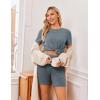 image:imageEkouaer Maternity Sets 2 Piece Outfits Ribbed Knit Short Sleeve Shirts and Biker Shorts Pregnancy Loungewear Mama Clothes03 Grey Blue