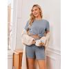 image:imageEkouaer Maternity Sets 2 Piece Outfits Ribbed Knit Short Sleeve Shirts and Biker Shorts Pregnancy Loungewear Mama ClothesBlue