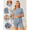 image:imageEkouaer Maternity Sets 2 Piece Outfits Ribbed Knit Short Sleeve Shirts and Biker Shorts Pregnancy Loungewear Mama ClothesBlue