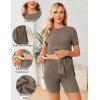 image:imageEkouaer Maternity Sets 2 Piece Outfits Ribbed Knit Short Sleeve Shirts and Biker Shorts Pregnancy Loungewear Mama ClothesBrown