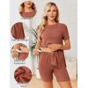 image:imageEkouaer Maternity Sets 2 Piece Outfits Ribbed Knit Short Sleeve Shirts and Biker Shorts Pregnancy Loungewear Mama ClothesCaramel