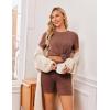 image:imageEkouaer Maternity Sets 2 Piece Outfits Ribbed Knit Short Sleeve Shirts and Biker Shorts Pregnancy Loungewear Mama ClothesCaramel