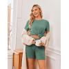 image:imageEkouaer Maternity Sets 2 Piece Outfits Ribbed Knit Short Sleeve Shirts and Biker Shorts Pregnancy Loungewear Mama ClothesGreen