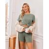 image:imageEkouaer Maternity Sets 2 Piece Outfits Ribbed Knit Short Sleeve Shirts and Biker Shorts Pregnancy Loungewear Mama ClothesLight Green