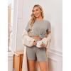 image:imageEkouaer Maternity Sets 2 Piece Outfits Ribbed Knit Short Sleeve Shirts and Biker Shorts Pregnancy Loungewear Mama ClothesLight Khaki