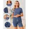 image:imageEkouaer Maternity Sets 2 Piece Outfits Ribbed Knit Short Sleeve Shirts and Biker Shorts Pregnancy Loungewear Mama ClothesNavy