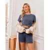 image:imageEkouaer Maternity Sets 2 Piece Outfits Ribbed Knit Short Sleeve Shirts and Biker Shorts Pregnancy Loungewear Mama ClothesNavy