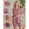 image:imageEkouaer Maternity Sets 2 Piece Outfits Ribbed Knit Short Sleeve Shirts and Biker Shorts Pregnancy Loungewear Mama ClothesPink