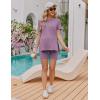 image:imageEkouaer Maternity Sets 2 Piece Outfits Ribbed Knit Short Sleeve Shirts and Biker Shorts Pregnancy Loungewear Mama ClothesPurple