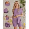 image:imageEkouaer Maternity Sets 2 Piece Outfits Ribbed Knit Short Sleeve Shirts and Biker Shorts Pregnancy Loungewear Mama ClothesPurple