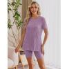 image:imageEkouaer Maternity Sets 2 Piece Outfits Ribbed Knit Short Sleeve Shirts and Biker Shorts Pregnancy Loungewear Mama ClothesPurple