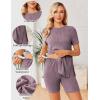 image:imageEkouaer Maternity Sets 2 Piece Outfits Ribbed Knit Short Sleeve Shirts and Biker Shorts Pregnancy Loungewear Mama ClothesPurplishred