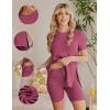 image:imageEkouaer Maternity Sets 2 Piece Outfits Ribbed Knit Short Sleeve Shirts and Biker Shorts Pregnancy Loungewear Mama ClothesRose Red