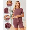 image:imageEkouaer Maternity Sets 2 Piece Outfits Ribbed Knit Short Sleeve Shirts and Biker Shorts Pregnancy Loungewear Mama ClothesWine Red