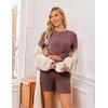 image:imageEkouaer Maternity Sets 2 Piece Outfits Ribbed Knit Short Sleeve Shirts and Biker Shorts Pregnancy Loungewear Mama ClothesWine Red