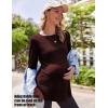 image:imageEkouaer Womens Maternity Shirts Long Sleeve Pregnancy Tops Casual Ribbed Knit Winter Pregnant BlousesCaramel Dark Brown