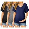 image:imageEkouaer 3 Pack Maternity Shirts V Neck Dolman Sleeve Side Ruched Pregnancy Tops Tunic BlouseBlackBlueGrey