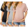 image:imageEkouaer 3 Pack Maternity Shirts V Neck Dolman Sleeve Side Ruched Pregnancy Tops Tunic BlouseBlackGreyPink