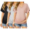 image:imageEkouaer 3 Pack Maternity Shirts V Neck Dolman Sleeve Side Ruched Pregnancy Tops Tunic BlouseBlackPinkStripe