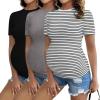 image:imageEkouaer 4 Packs Maternity Shirts Short Sleeve Crew Neck Pregnancy Tee Tops Tunic Blouse Soft Mama Clothes SXXL3pcs Black  Grey  White Stripe