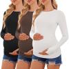 image:imageEkouaer Maternity Long Sleeve Shirt 3 Pack Crewneck Pregnancy Tops Casual Tee Side Ruched Clothes3pcs Black  Brown  White