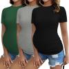 image:imageEkouaer Maternity Shirts Womens 3 Packs Short Sleeve Ribbed Pregnancy Tops Side Ruched Crew Neck Tunic Mama Clothes SXXL3pcs Black Grey Dark Green