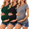 image:imageEkouaer Womens Maternity Shirts 3 Packs Side Ruched Pregnancy Tee Top Tunic Blouse Casual Mama Clothes SXXL3pcs Black  Green  Dark Grey