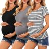 image:imageEkouaer Womens Maternity Shirts 3 Packs Side Ruched Pregnancy Tee Top Tunic Blouse Casual Mama Clothes SXXL3pcs Black  White Stripe  Dark Grey