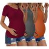 image:imageEkouaer Womens Maternity Shirts 3 Packs V Neck Tops Tunic Pregnancy Clothes Side Ruched Short Sleeve Casual T Shirt SXXLDark GreyMaroonCaramel
