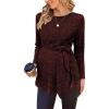 image:imageEkouaer Womens Maternity Shirts Long Sleeve Pregnancy Tops Casual Ribbed Knit Winter Pregnant BlousesCaramel Dark Brown