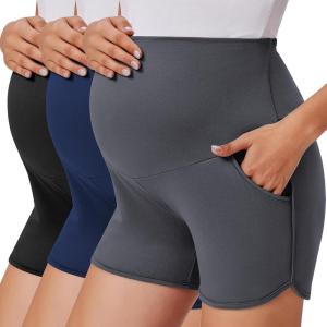 image:imageEkouaer 3 Pack Maternity Shorts Over The Belly with Pockets Summer Workout Pregnancy Shorts Stretchy Lounge PajamaBlackDark GreyNavy Blue