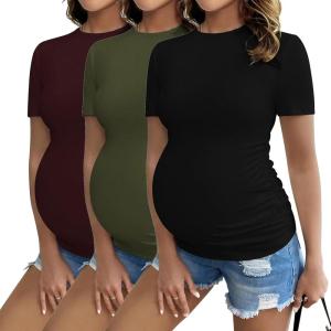 image:imageEkouaer 4 Packs Maternity Shirts Short Sleeve Crew Neck Pregnancy Tee Tops Tunic Blouse Soft Mama Clothes SXXL3pcs Black  Burgundy Red Army Green