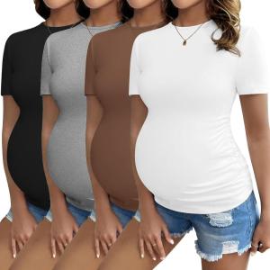 image:imageEkouaer 4 Packs Maternity Shirts Short Sleeve Crew Neck Pregnancy Tee Tops Tunic Blouse Soft Mama Clothes SXXL4pcs Black  Brown  Light Grey  White