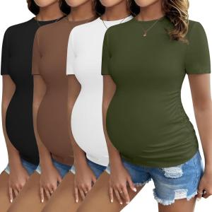 image:imageEkouaer 4 Packs Maternity Shirts Short Sleeve Crew Neck Pregnancy Tee Tops Tunic Blouse Soft Mama Clothes SXXL4pcs Black  Brown  White  Army Green