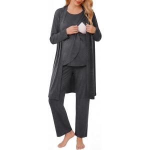 image:imageEkouaer Maternity Nursing Robe Set 3 Pieces Sleeveless Top Pregnancy Pants amp Robe Double Layer Pajamas SXXLDark Gray