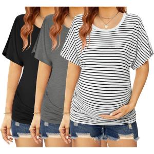 image:imageEkouaer Maternity Shirts 3 Packs Dolman Sleeve Side Ruched Tops Tunic Casual Pregnancy Clothes SXXLBlackGrayWhite