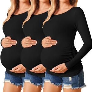 image:imageEkouaer Womens Maternity Shirts Long Sleeve 3 Packs Pregnancy Tee Top Tunic Blouse Casual Mama Clothes SXXL3pcs Black  Black  Black