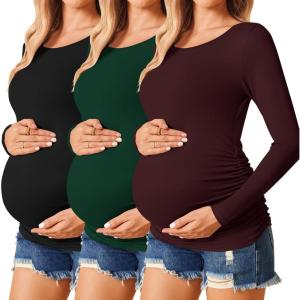 image:imageEkouaer Womens Maternity Shirts Long Sleeve 3 Packs Pregnancy Tee Top Tunic Blouse Casual Mama Clothes SXXL3pcs Black  Burgundy Red  Green