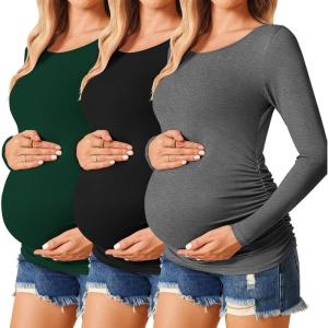 image:imageEkouaer Womens Maternity Shirts Long Sleeve 3 Packs Pregnancy Tee Top Tunic Blouse Casual Mama Clothes SXXL3pcs Black  Green  Dark Grey
