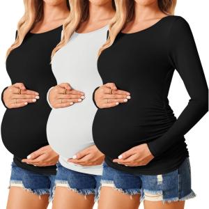 image:imageEkouaer Womens Maternity Shirts Long Sleeve 3 Packs Pregnancy Tee Top Tunic Blouse Casual Mama Clothes SXXL3pcs Black  White  Black