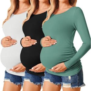 image:imageEkouaer Womens Maternity Shirts Long Sleeve 3 Packs Pregnancy Tee Top Tunic Blouse Casual Mama Clothes SXXL3pcs Black  White  Sage Green